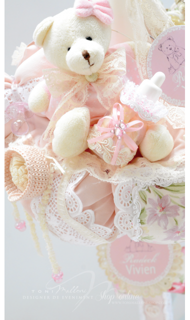 Lumanare de botez pentru fetite cu ursulet de plus, 65x4cm, Pink Bear 4